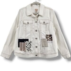 LOGO Lavish Lori Goldstein White Denim Patchwork Contrast Stiching Jacket 14‎